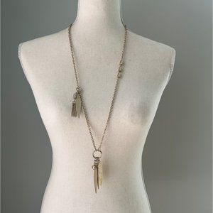 Chico’s Boho Long Gold Tone Tassel Geometric Charm Pendant Station Necklace 32"